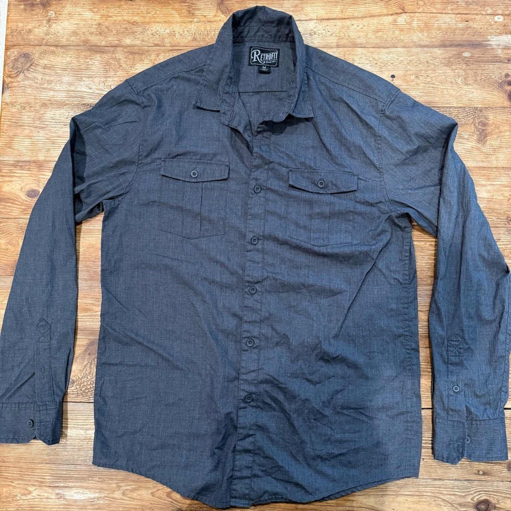 Retrofit Cotton Blend Collared Button Down Long Sleeve Gray Shirt Men’s M NWOT